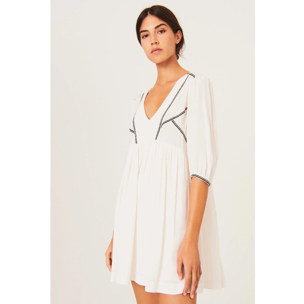BA&SH Alma Dress / Size 1 / US 4 / Small / Ecru Smock Embroidered V-Neck Flowy